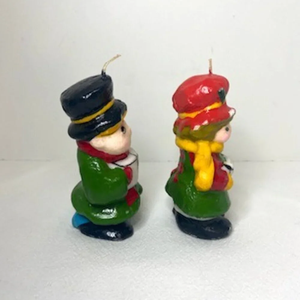 Vintage Interpur Christmas Caroler Candles Pair Retro Classic Holiday Decor 5